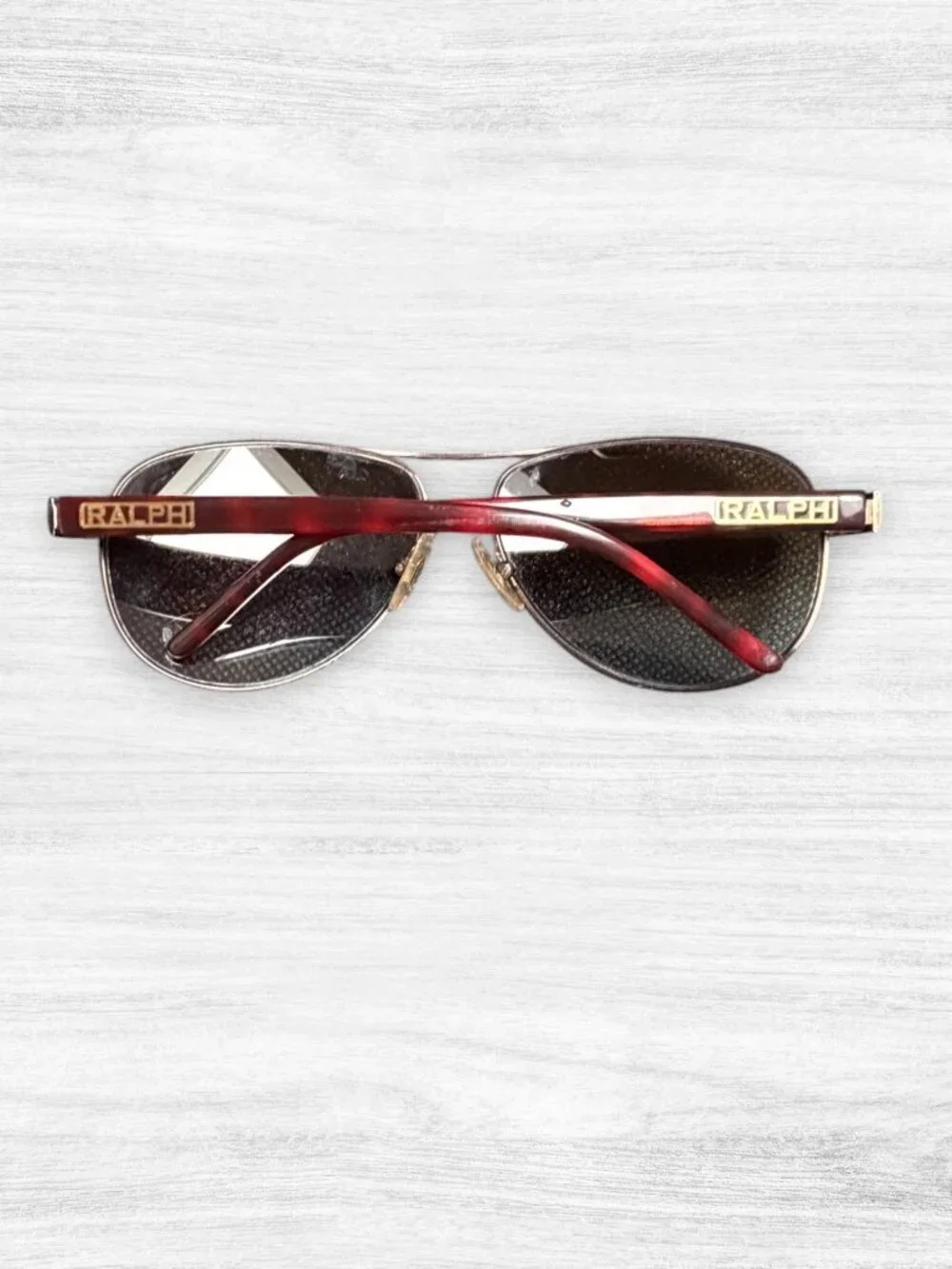 Ralph Lauren Y2K Aviator Sunglasses Brown Gradient Pink Arms Gold Tone RA4004